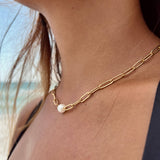 WJW - Stainless Steel / Gold Paperclip Necklace With Pearl: Stainless / 18"+2"