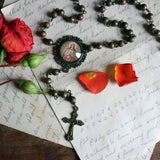 The Divine Iguana - Bronze Glass Beaded Rosary with Black Accent Beads