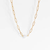 WJW - Stainless Steel / Gold Paperclip Necklace With Pearl: Stainless / 18"+2"