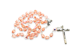Village Gift Importers - Crystal Pink Rosary Beads with Madonna and Child Centerpiece