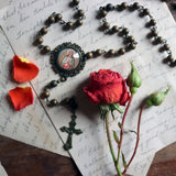 The Divine Iguana - Bronze Glass Beaded Rosary with Black Accent Beads