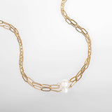 WJW - Stainless Steel / Gold Paperclip Necklace With Pearl: Stainless / 18"+2"