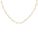 WJW - Stainless Steel / Gold Paperclip Necklace With Pearl: Stainless / 18"+2"