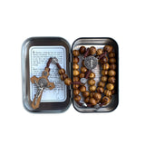 Oremus Mercy - Rosary in Tin w/ Prayer - St. Benedict Wooden *NEW LOOK*